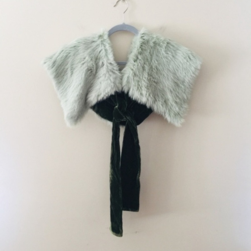 Arden B Genuine Rabbit Fur Green Velvet Stole